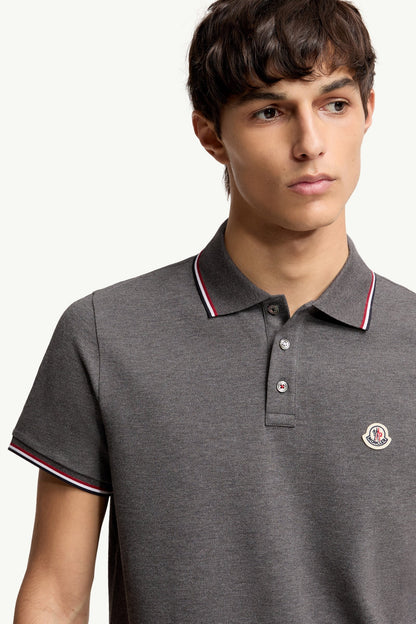 Moncler Tricolor-Trimmed Cotton Piquet Polo Shirt Dark Grey Dark Grey