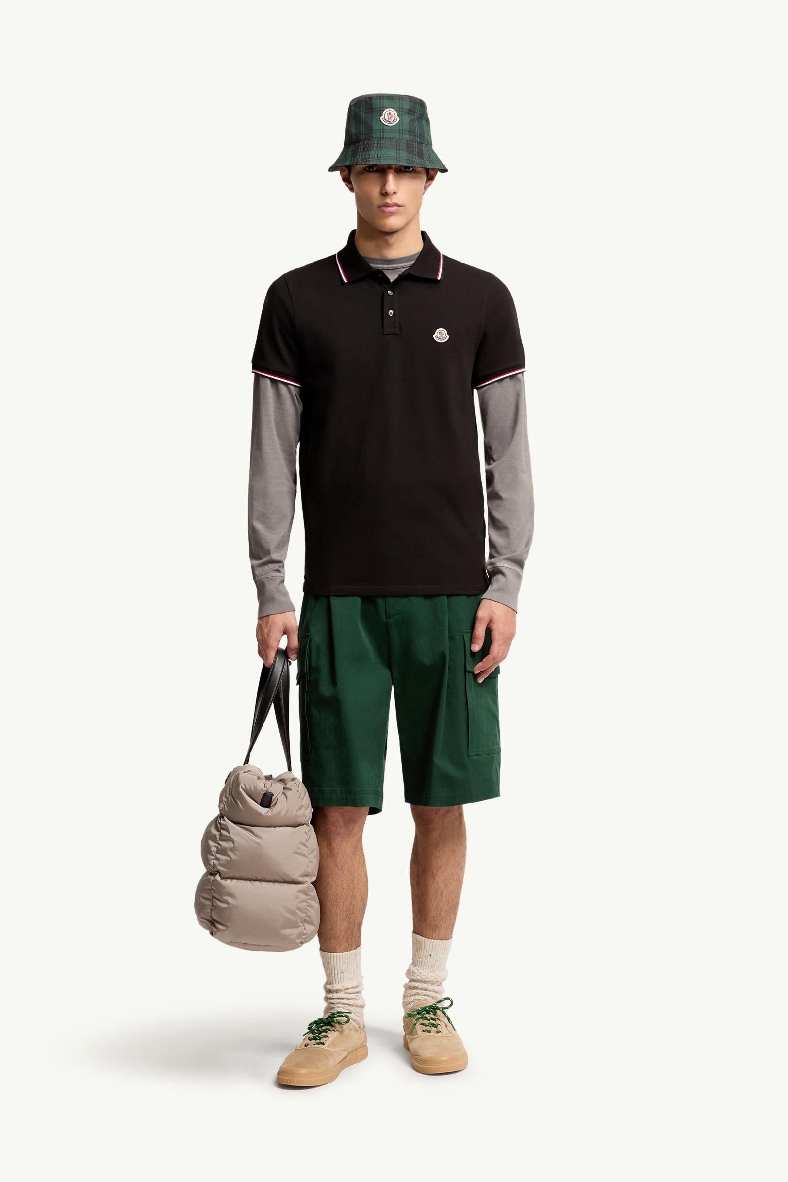 Moncler Tricolor-Trimmed Cotton Piquet Polo Shirt Black Black