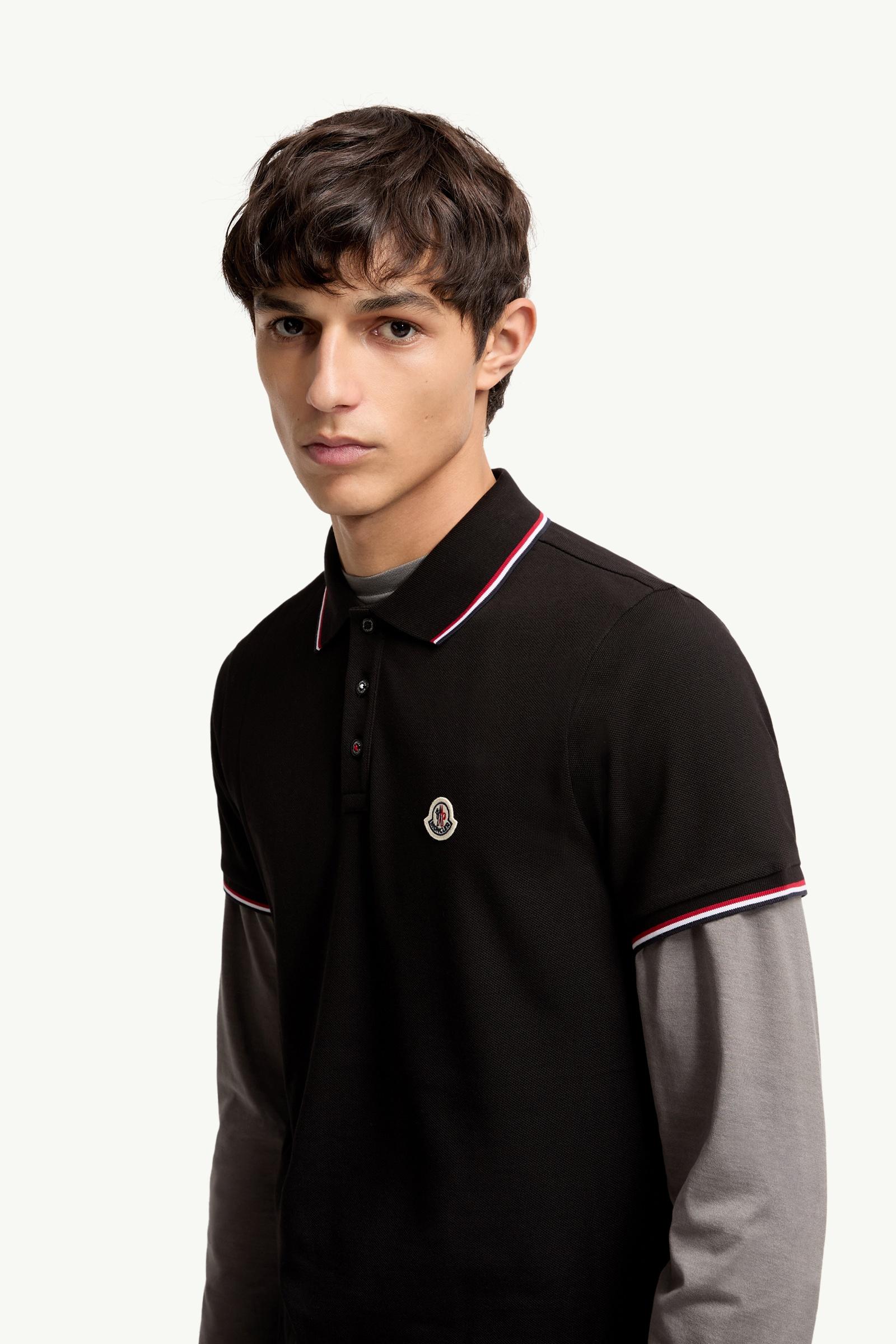 Moncler Tricolor-Trimmed Cotton Piquet Polo Shirt Black Black