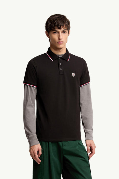 Moncler Tricolor-Trimmed Cotton Piquet Polo Shirt Black Black
