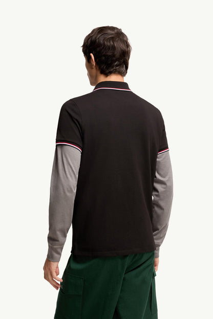 Moncler Tricolor-Trimmed Cotton Piquet Polo Shirt Black Black