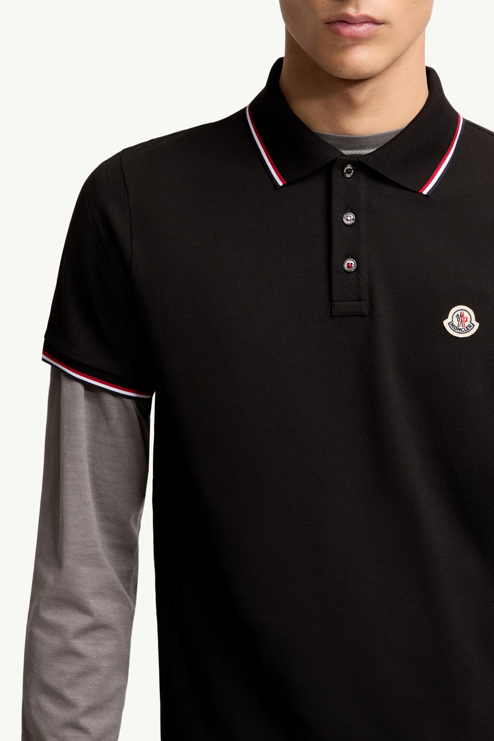 Moncler Tricolor-Trimmed Cotton Piquet Polo Shirt Black Black