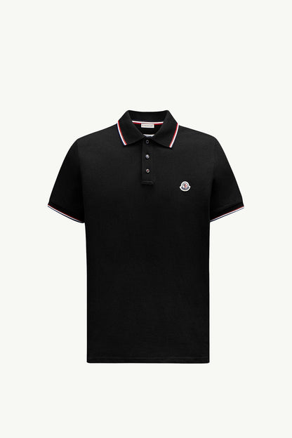 Moncler Tricolor-Trimmed Cotton Piquet Polo Shirt Black Black
