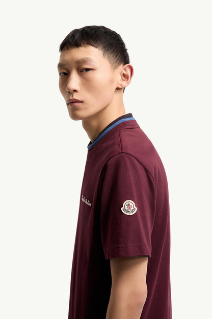 Moncler Embroidered Logo Cotton T-Shirt Burgundy Burgundy
