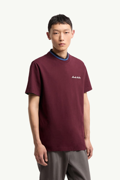 Moncler Embroidered Logo Cotton T-Shirt Burgundy Burgundy