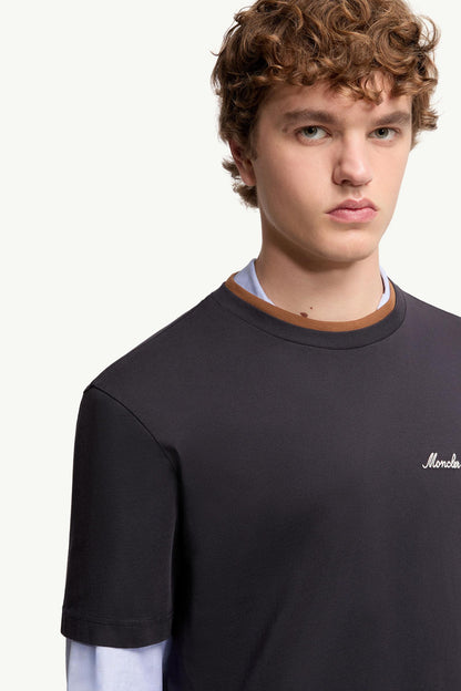 Moncler Embroidered Logo Cotton T-Shirt Navy Blue Navy Blue