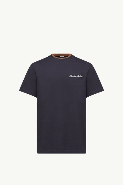 Moncler Embroidered Logo Cotton T-Shirt Navy Blue Navy Blue