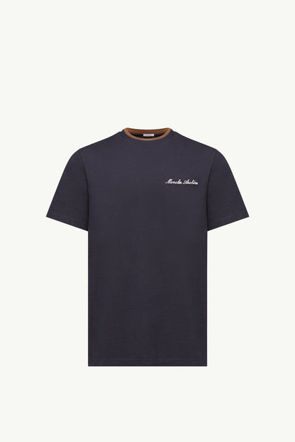 Moncler Embroidered Logo Cotton T-Shirt Navy Blue Navy Blue