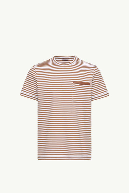 Moncler Striped Cotton T-Shirt Beige & White Beige & White
