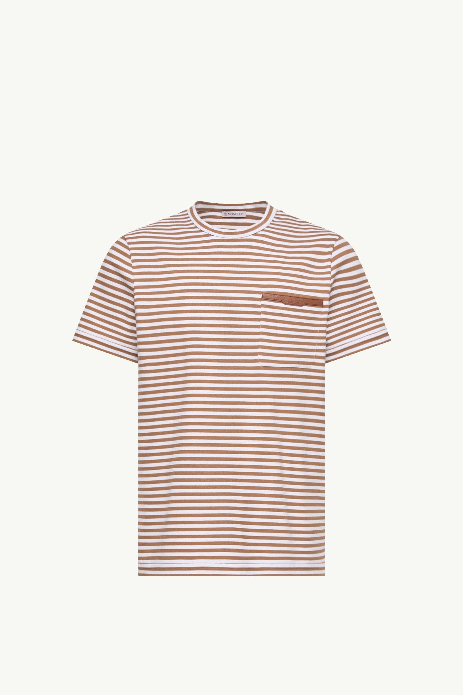 Moncler Striped Cotton T-Shirt Beige & White Beige & White