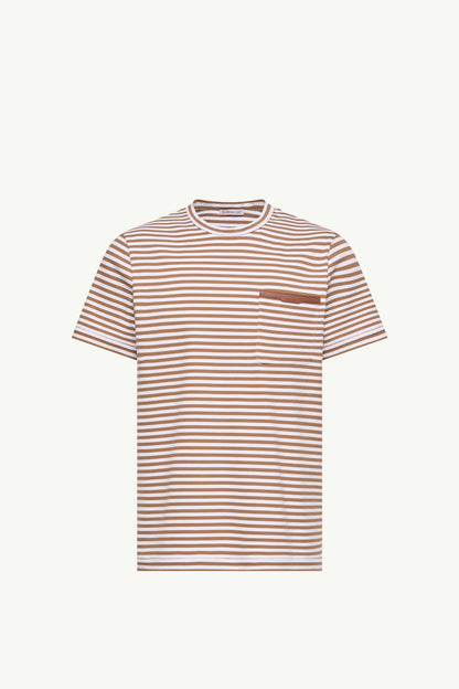Moncler Striped Cotton T-Shirt Beige & White Beige & White