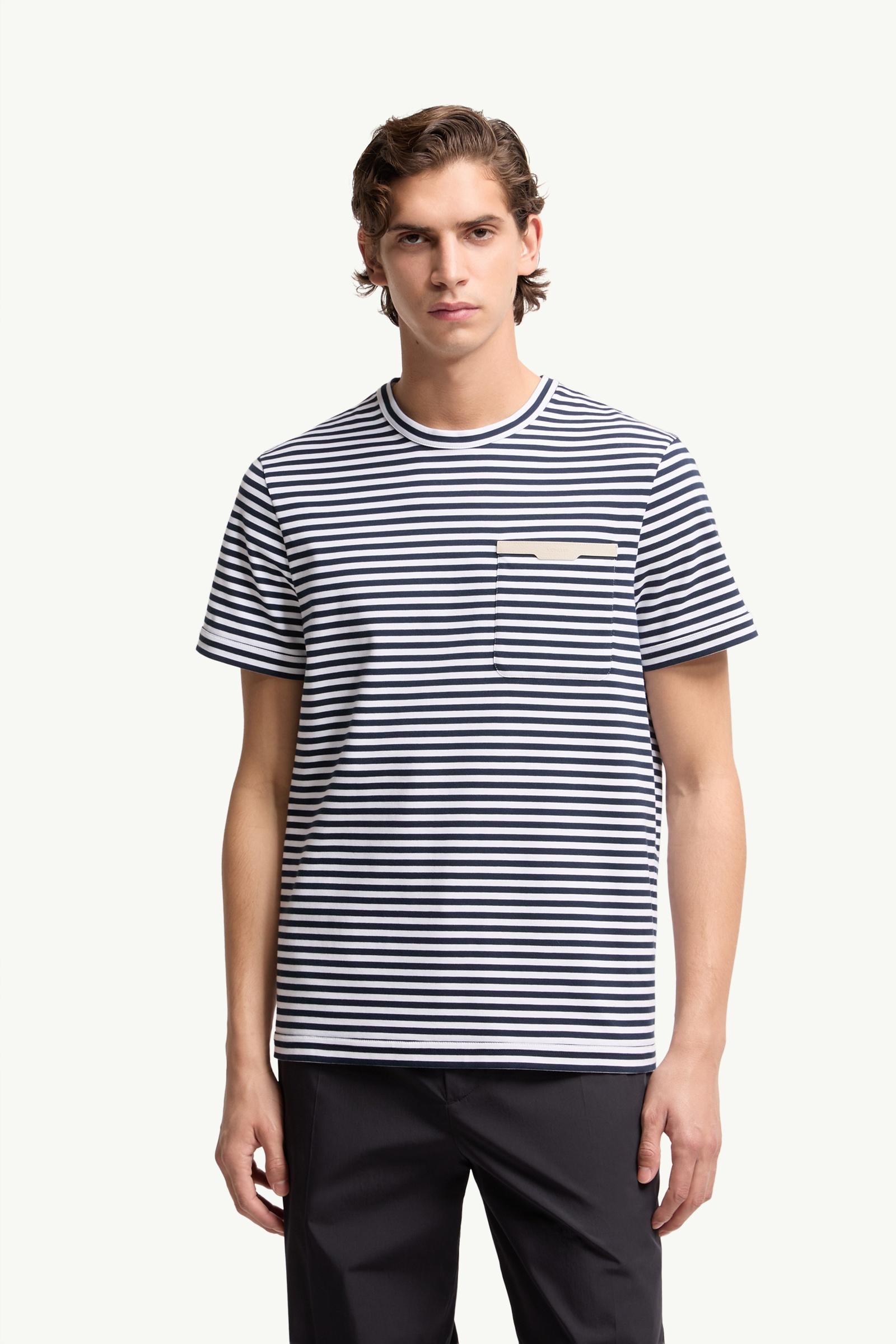 Moncler Striped Cotton T-Shirt White & Blue White & Blue