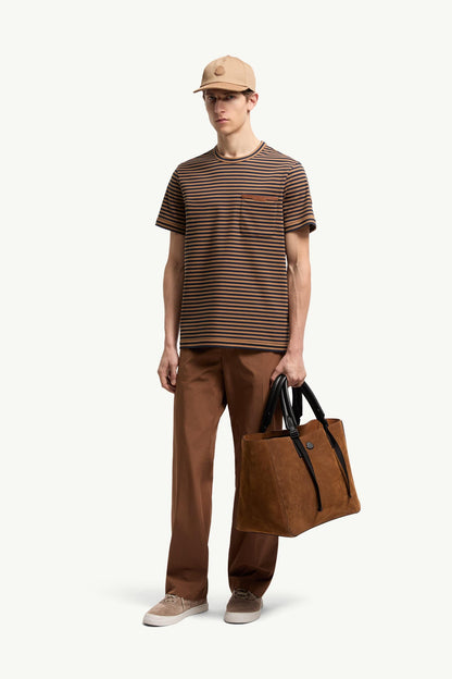 Moncler Striped Cotton T-Shirt Beige & Navy Blue Beige & Navy Blue