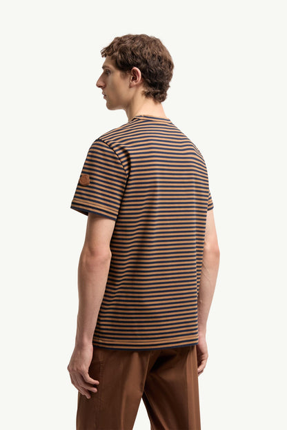 Moncler Striped Cotton T-Shirt Beige & Navy Blue Beige & Navy Blue