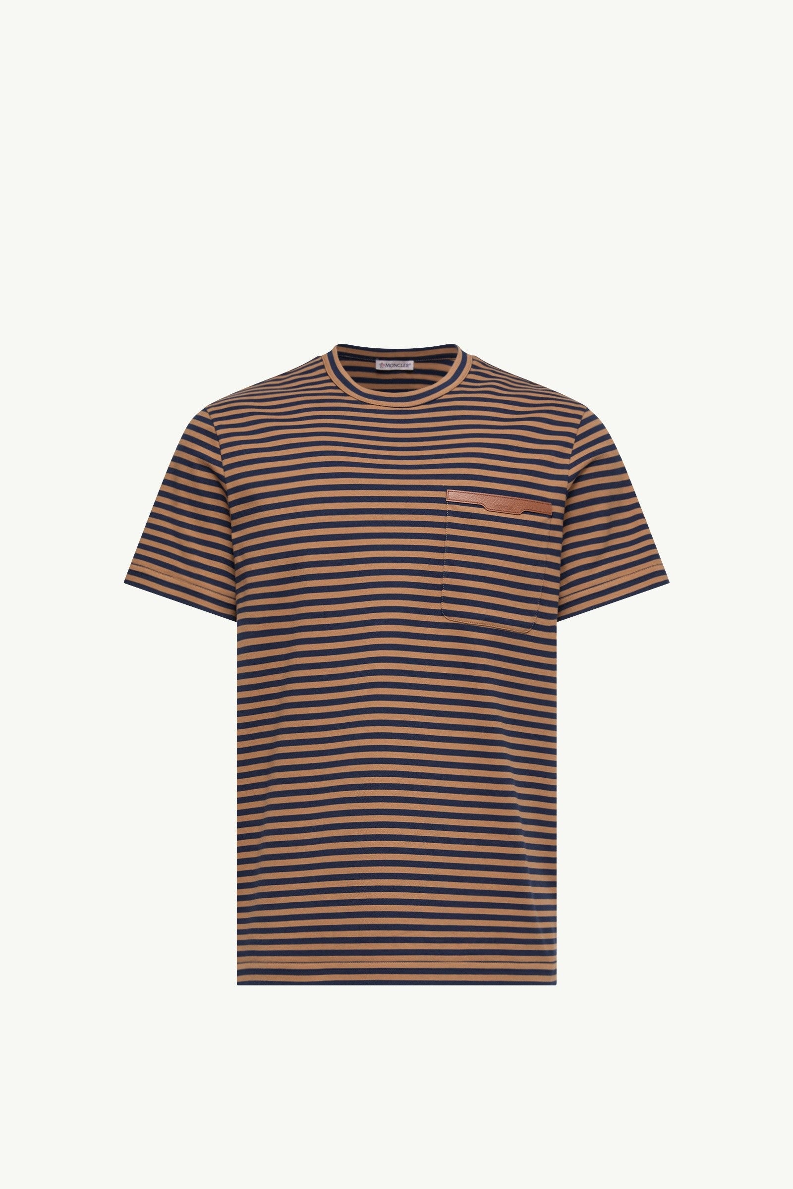 Moncler Striped Cotton T-Shirt Beige & Navy Blue Beige & Navy Blue