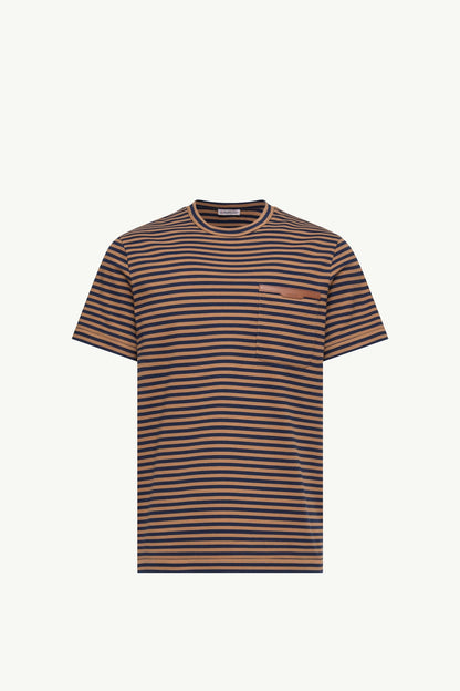 Moncler Striped Cotton T-Shirt Beige & Navy Blue Beige & Navy Blue
