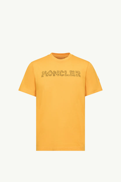 Moncler Space Embroidered Logo Cotton T-Shirt Yellow Yellow