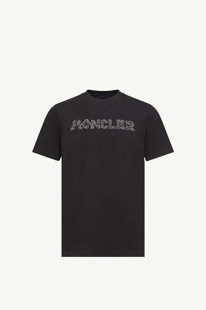 Moncler Space Embroidered Logo Cotton T-Shirt Black Black