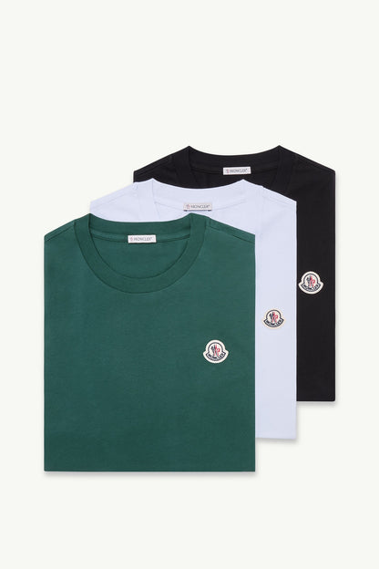 Moncler Logo Patch Cotton T-Shirt (Pack Of Three) White & Black & Green White & Black & Green