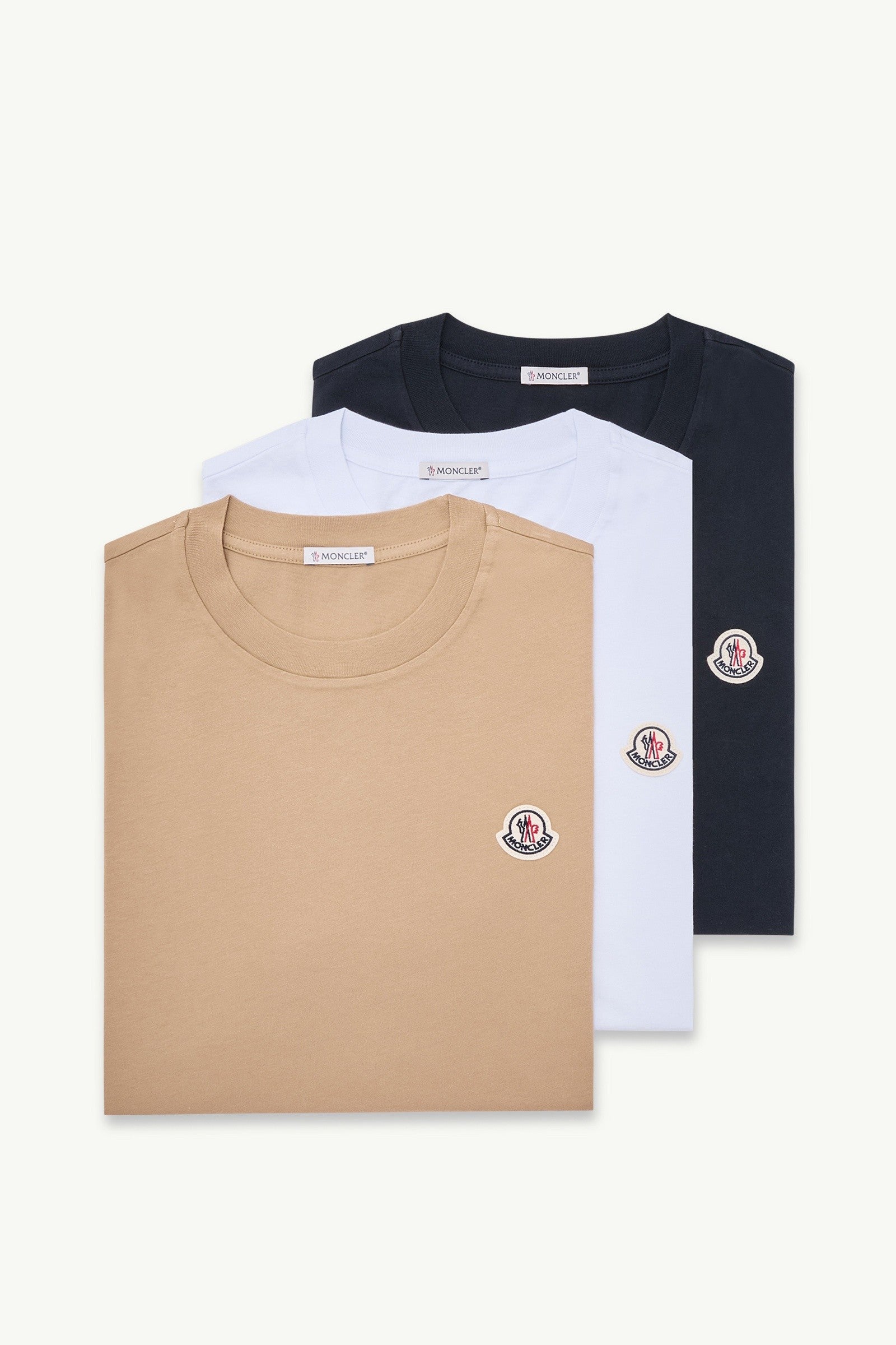 Moncler Logo Patch Cotton T-Shirt (Pack Of Three) White & Beige & Navy Blue White & Beige & Navy Blue