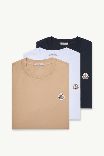Moncler Logo Patch Cotton T-Shirt (Pack Of Three) White & Beige & Navy Blue White & Beige & Navy Blue