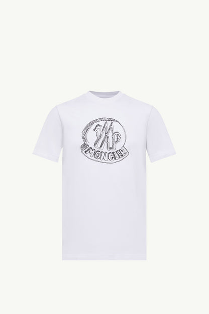 Moncler Sketch Embroidered Logo Cotton T-Shirt White White