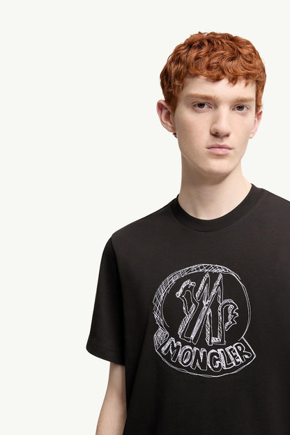 Moncler Sketch Embroidered Logo Cotton T-Shirt Black Black