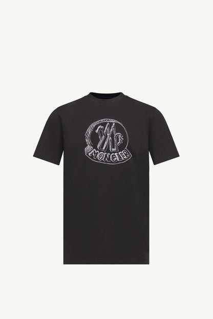Moncler Sketch Embroidered Logo Cotton T-Shirt Black Black