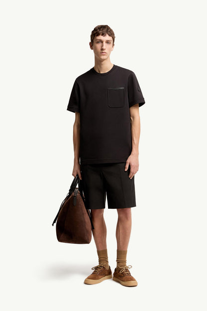 Moncler Leather-Trimmed Cotton T-Shirt Black Black