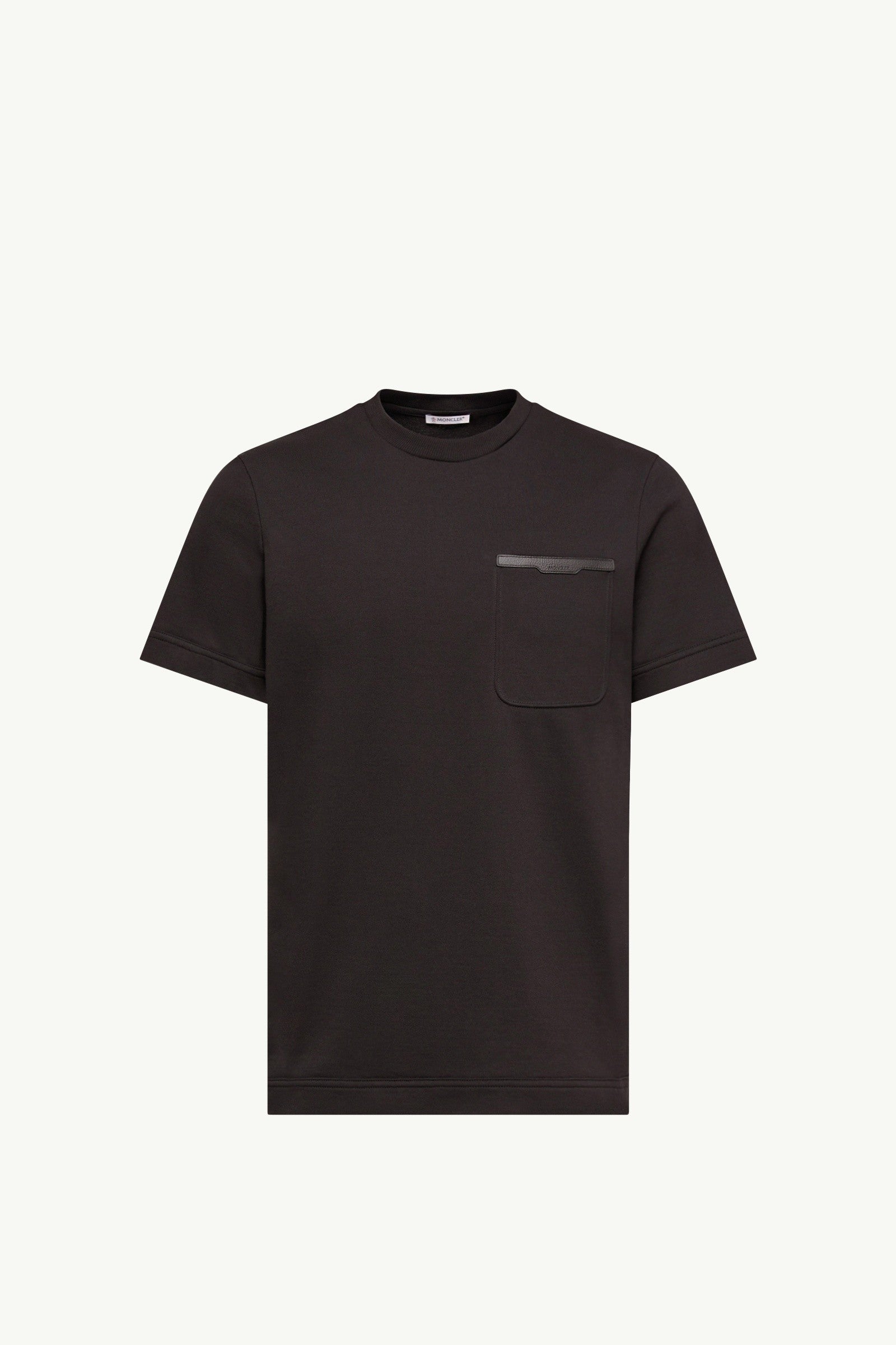 Moncler Leather-Trimmed Cotton T-Shirt Black Black
