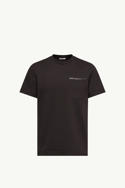 Moncler Leather-Trimmed Cotton T-Shirt Black Black