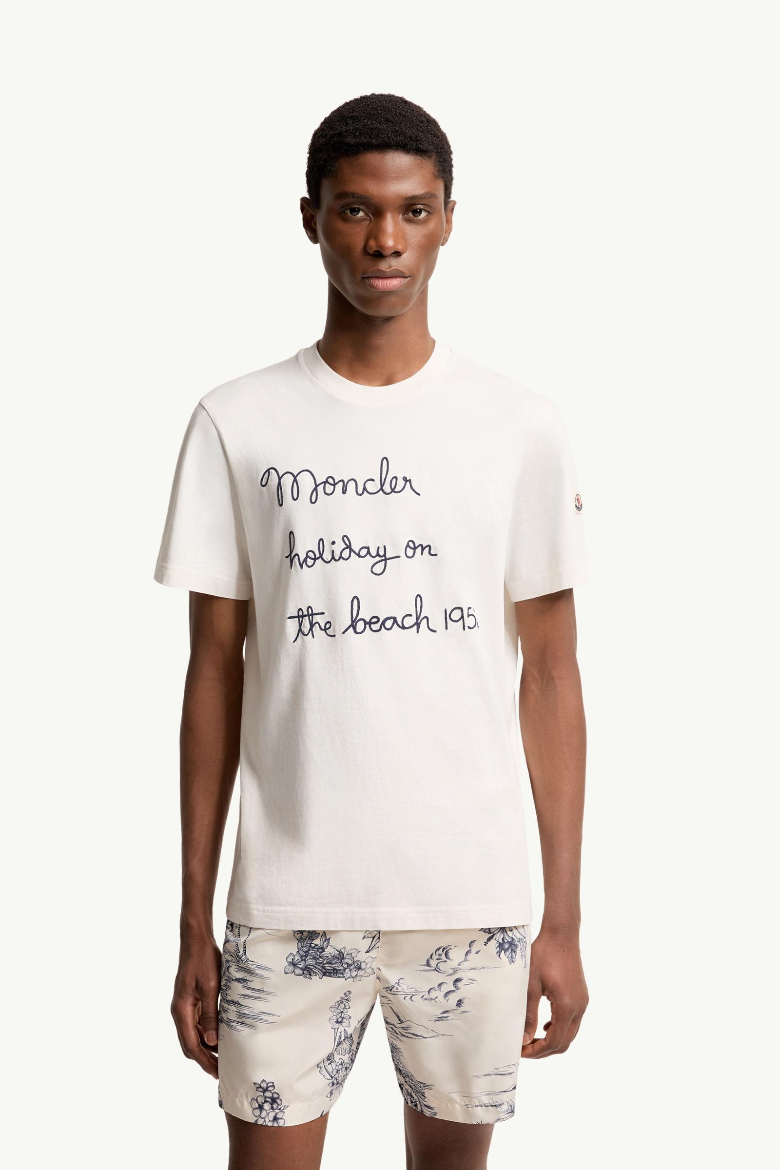 Moncler Embroidered Cotton T-Shirt White White