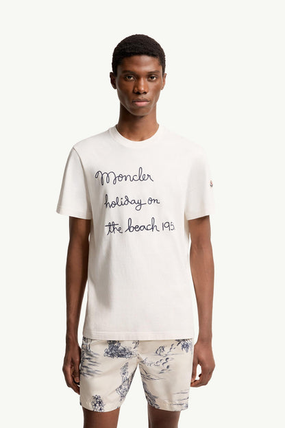 Moncler Embroidered Cotton T-Shirt White White