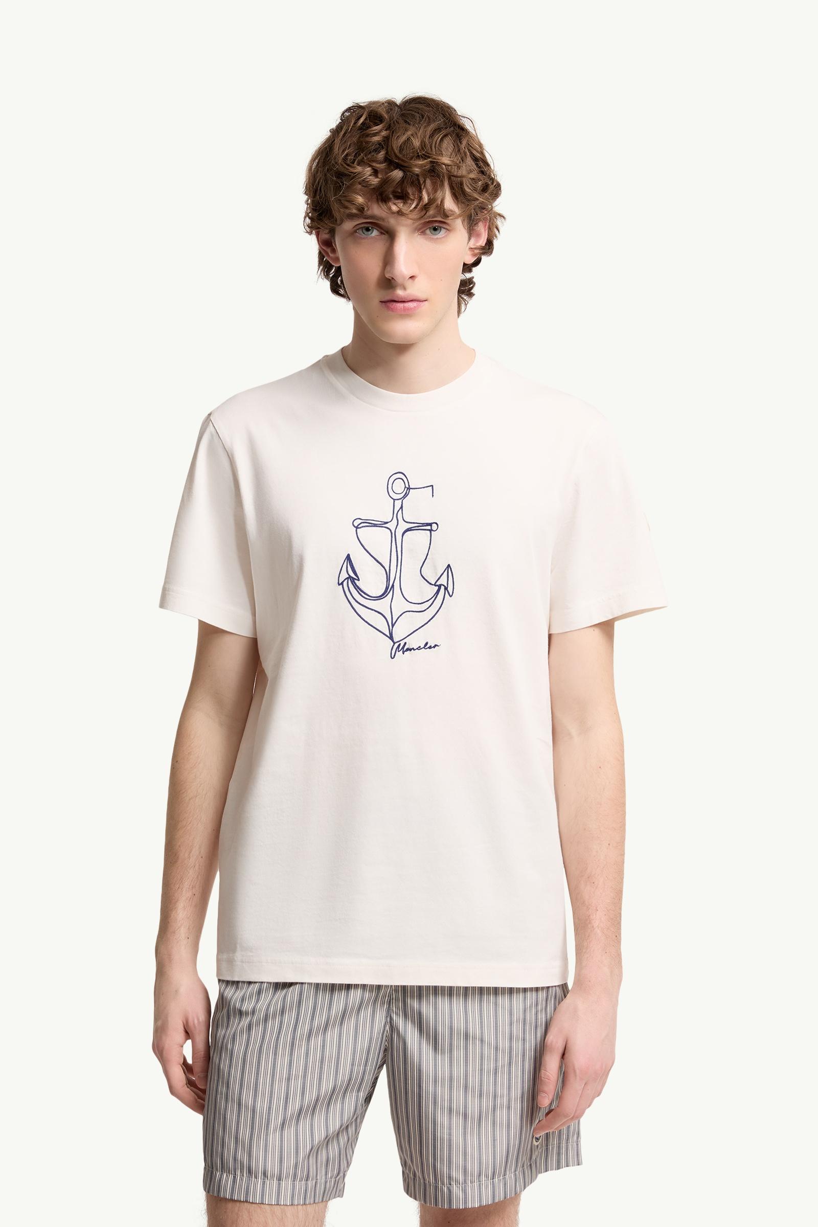 Moncler Embroidered Cotton T-Shirt White White