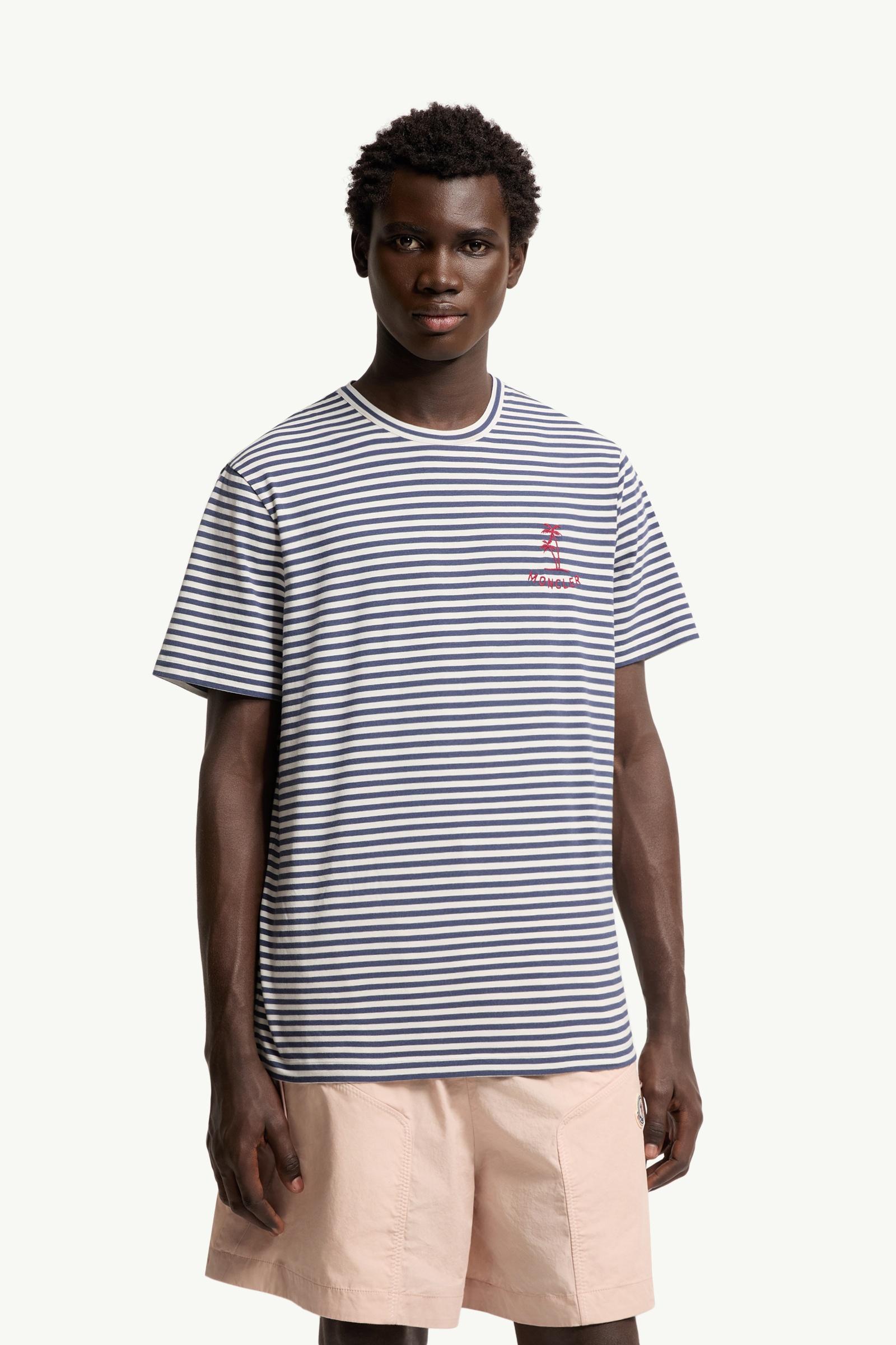 Moncler Striped Cotton & Modal Blend T-Shirt White & Blue White & Blue