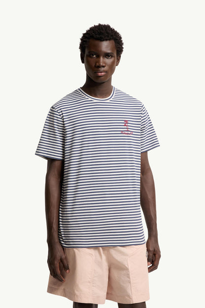 Moncler Striped Cotton & Modal Blend T-Shirt White & Blue White & Blue