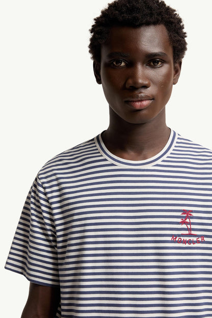 Moncler Striped Cotton & Modal Blend T-Shirt White & Blue White & Blue