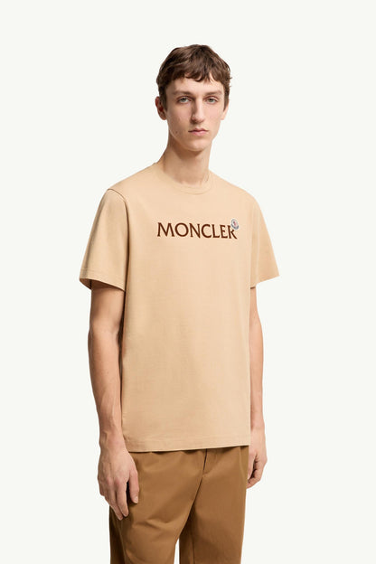 Moncler Flocked Logo Cotton T-Shirt Light Beige Light Beige