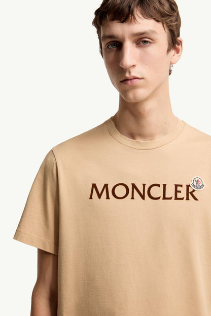 Moncler Flocked Logo Cotton T-Shirt Light Beige Light Beige
