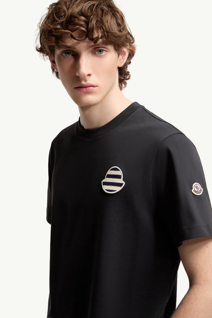 Moncler Striped Logo Cotton Jersey T-Shirt Navy Blue Navy Blue