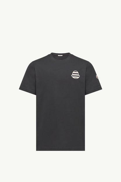 Moncler Striped Logo Cotton Jersey T-Shirt Navy Blue Navy Blue