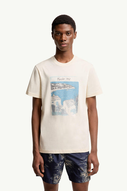 Moncler Seaside Print Cotton T-Shirt White Ivory White Ivory