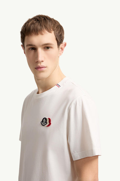 Moncler Embroidered Tricolor Logo Cotton T-Shirt White White