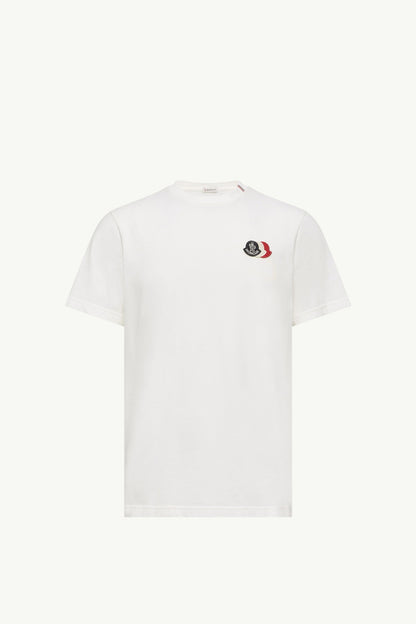 Moncler Embroidered Tricolor Logo Cotton T-Shirt White White