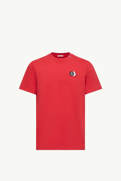 Moncler Embroidered Tricolor Logo Cotton T-Shirt Red Red