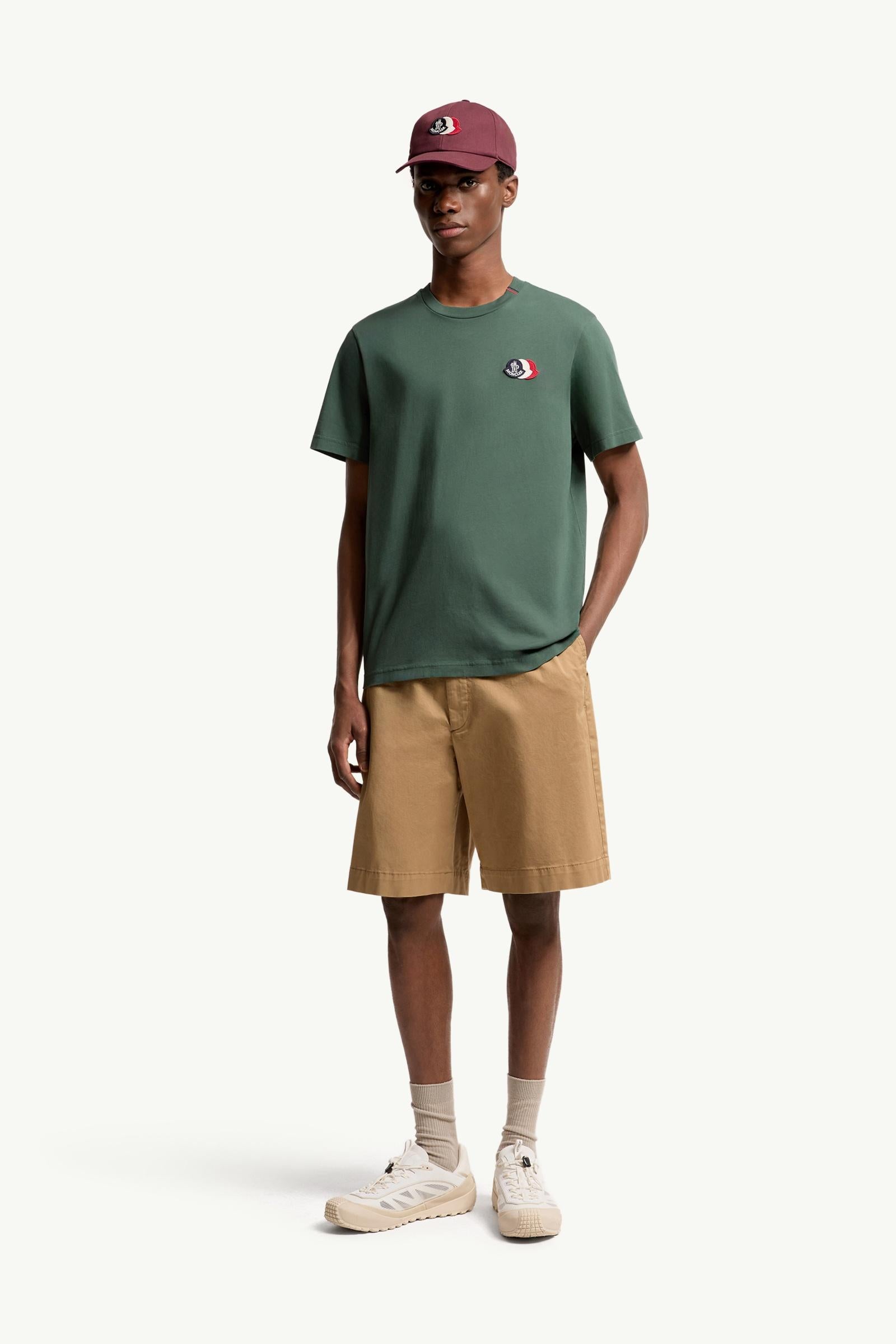 Moncler Embroidered Tricolor Logo Cotton T-Shirt Emerald Green Emerald Green