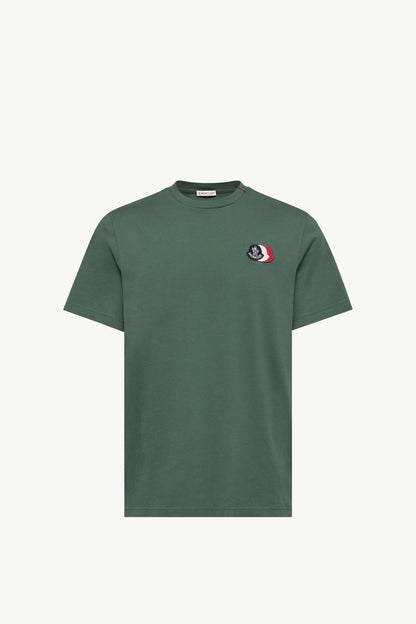 Moncler Embroidered Tricolor Logo Cotton T-Shirt Emerald Green Emerald Green