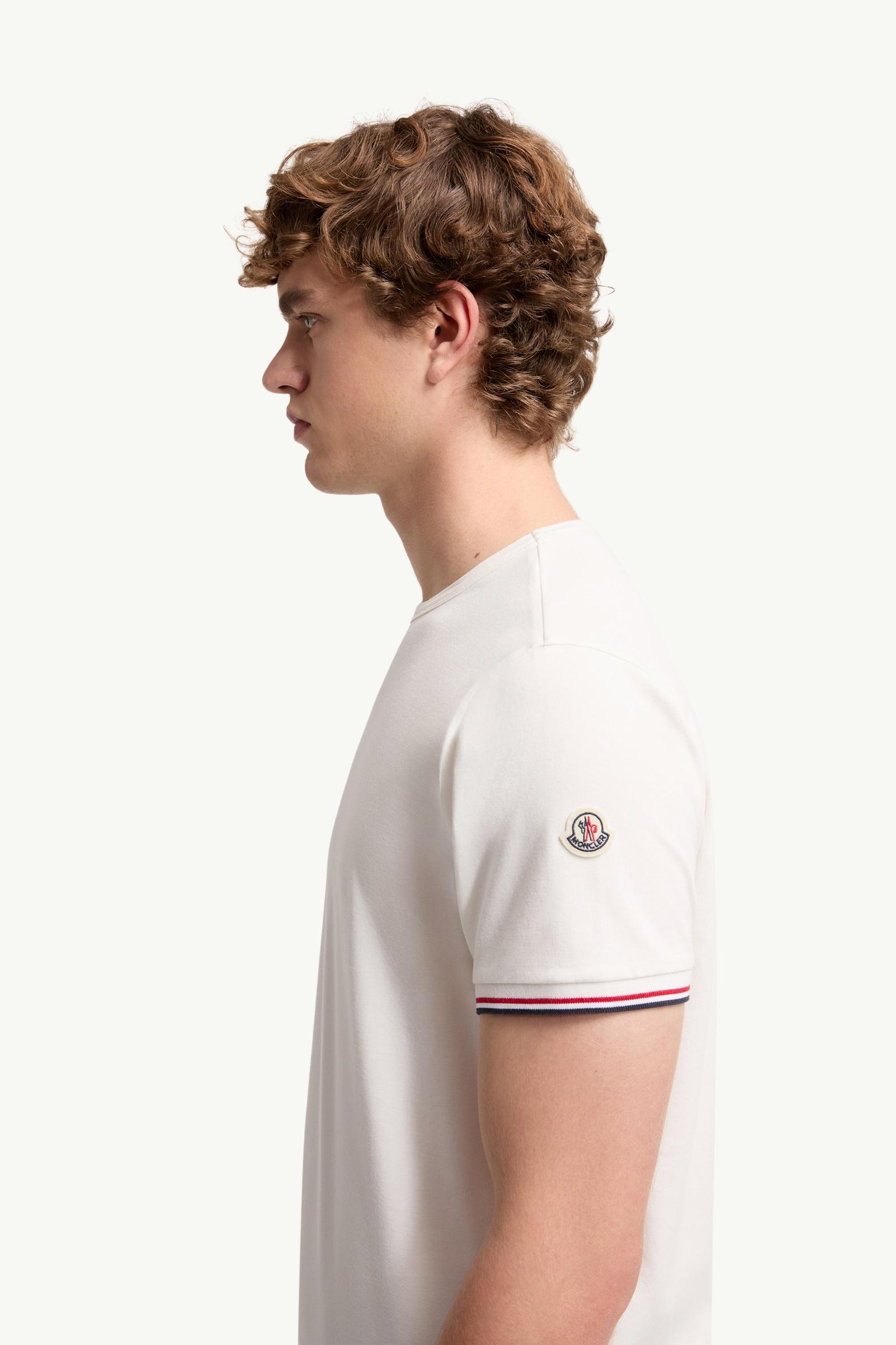 Moncler Tricolor-Trimmed Cotton T-Shirt Off White Off White
