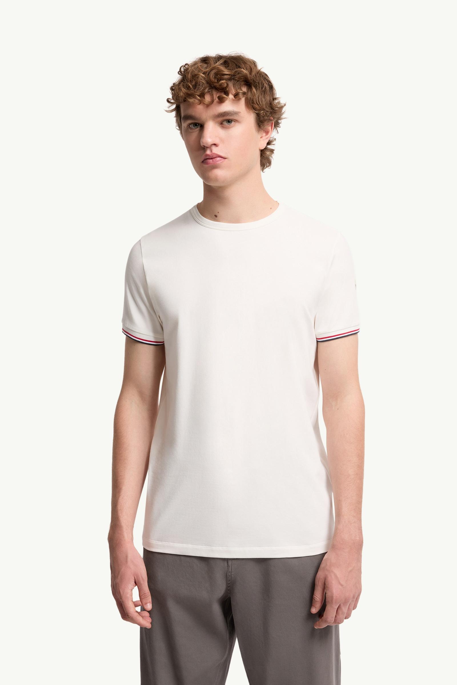 Moncler Tricolor-Trimmed Cotton T-Shirt Off White Off White