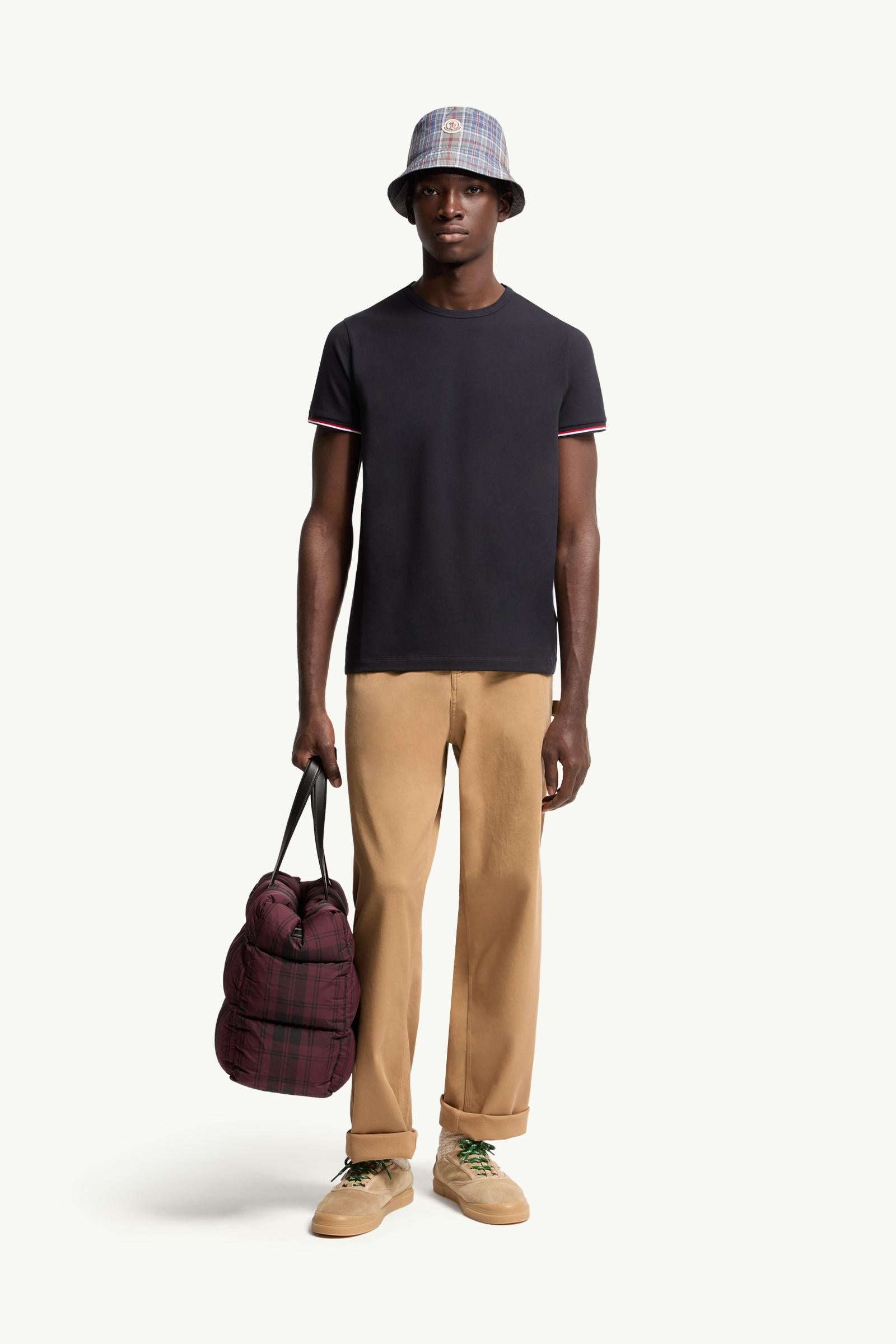 Moncler Tricolor-Trimmed Cotton T-Shirt Night Blue Night Blue